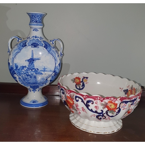 140 - A 19th Century Imari style Bowl along with a Dutch vase and a stoneware pot. Bowl Diam. 21 x H 11 cm... 