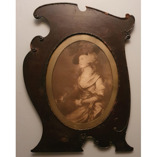 167 - A 19th Century Print of a Woman in an unusual walnut frame. 66 x 48 cm approx.