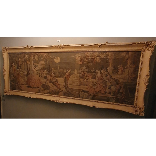 168 - An early 20th Century Tapestry of a classical scene in a painted frame. 48 x 143 cm approx.