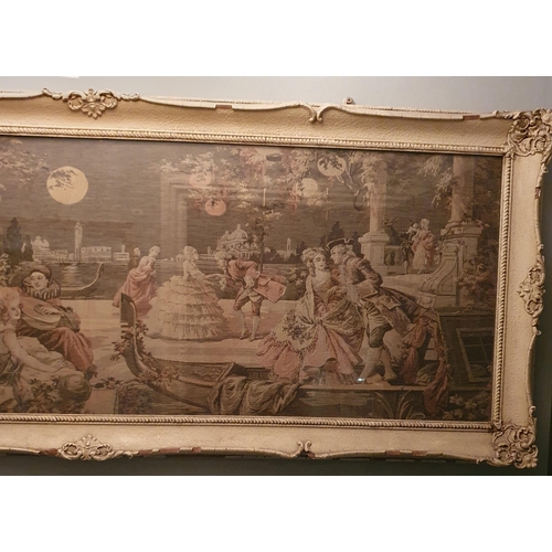 168 - An early 20th Century Tapestry of a classical scene in a painted frame. 48 x 143 cm approx.