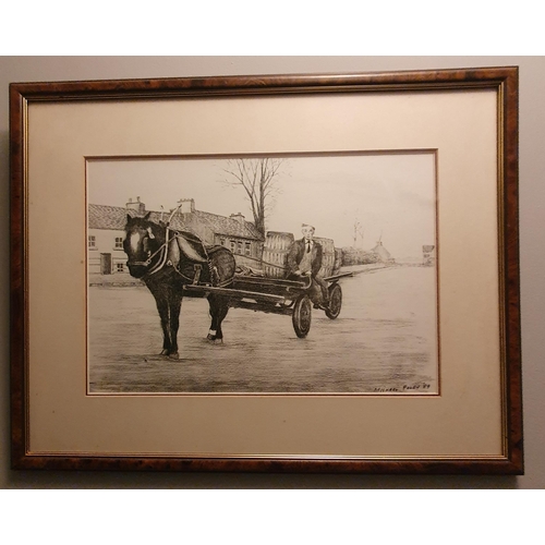 171 - A 20th Century Pencil Sketch of a Man and his cart and horse. Signed Michael Foley LR. 27 x 39 cm ap... 