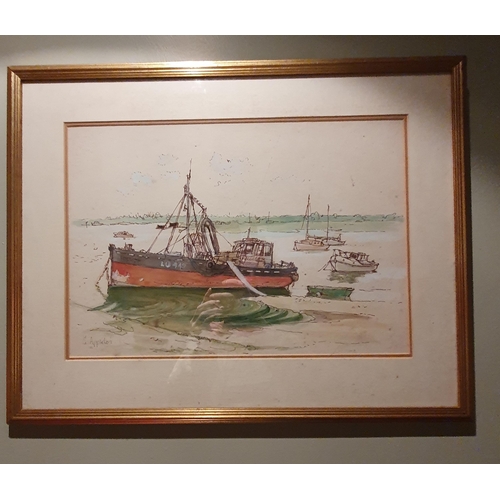 186 - A 20th Century Watercolour of moored boats by S. Appleton. Signed LL. 30 x 44 cm approx.