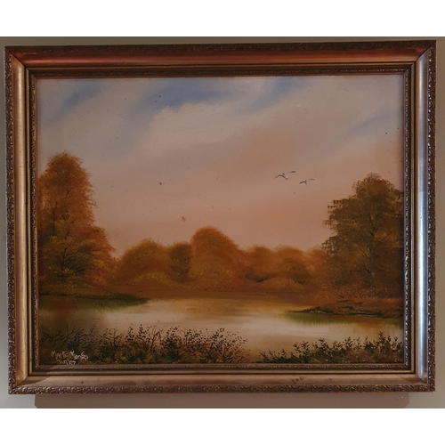 191 - Martin Monks. An Oil on Board of a lake scene. Signed LL. 39 x 50 cm approx.