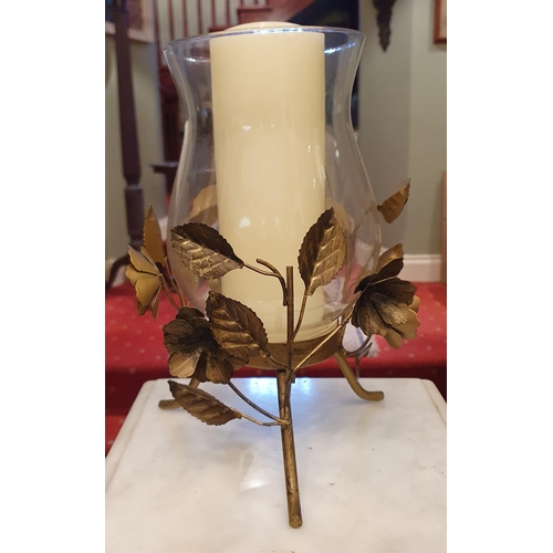 193 - An early to mid 20th Century Candle Holder with brass leaf decoration and bulbous glass vase. H 29 c... 