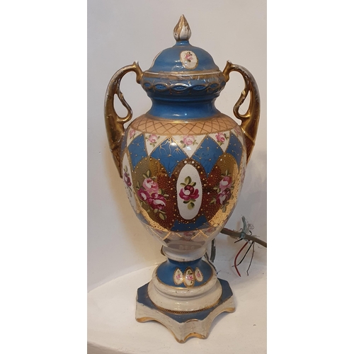 211 - A good pair of hand painted Urn Vases. H 43 cm approx.