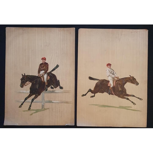 27 - A set of six late 19th early 20th Century coloured Prints of racing scenes. Signed indistinctly TL. ... 