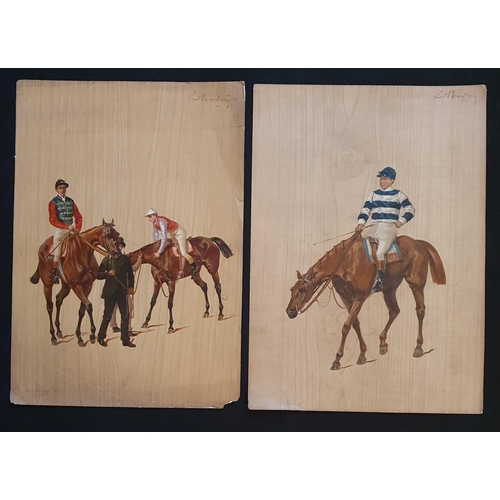 27 - A set of six late 19th early 20th Century coloured Prints of racing scenes. Signed indistinctly TL. ... 