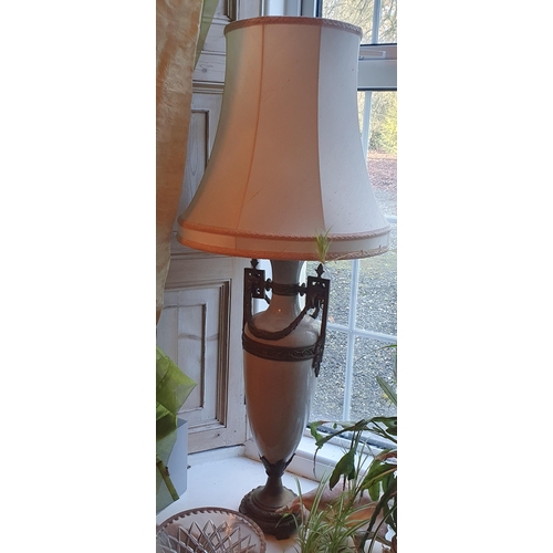 31 - A fantastic pair of 20th Century Table Lamps with ormolu effect and porcelain urn shaped stems. H 80... 