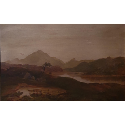 6 - A 19th Century Oil on Canvas of a lake scene with mountains in the distance by G Phillips. Signed LL... 