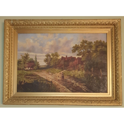 74 - A 19th Century Oil on Canvas of a Woman walking down a path with children. Indistinctly signed LR. I... 