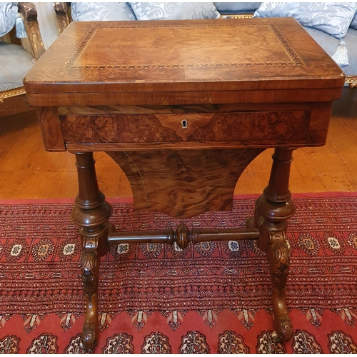 77 - A really good 19th Century Walnut and Burr Walnut Work Table with foldover games interior and single... 