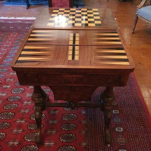 77 - A really good 19th Century Walnut and Burr Walnut Work Table with foldover games interior and single... 