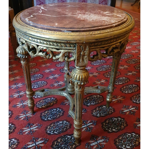 78 - A 20th Century Timber and Plaster Gilt circular Table with marble inserted top and turned fluted sup... 