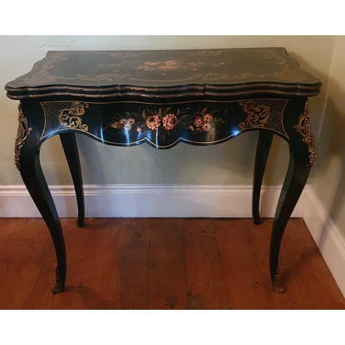 83 - A fantastic 19th Century Ebonised Continental foldover Card Table with highly painted outline on cab... 