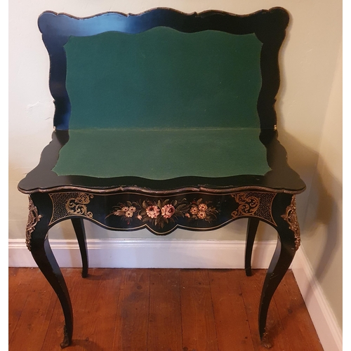 83 - A fantastic 19th Century Ebonised Continental foldover Card Table with highly painted outline on cab... 