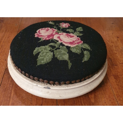 95 - A 19th Century circular painted Footstool with tapestry top. Diam. 25 x H 18 cm approx.