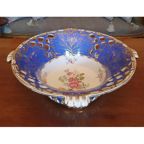 98 - A really good 19th Century Spode Centre Dish with pierced outline and hand painted blue ground flora... 