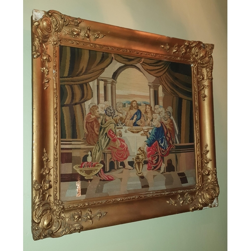 245 - A 19th Century Tapestry of the Last Supper in a good original plaster gilt frame. 56 x 64 cm approx.