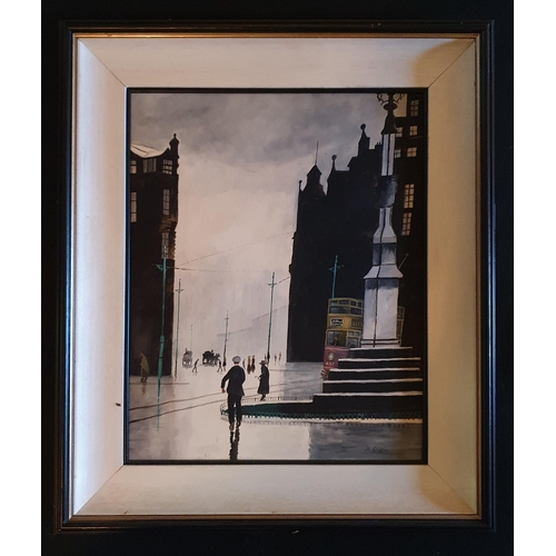 250 - B. Griffin. A 20th Century Oil On Board of people walking down a street. Signed LR. 50 x 40 cm appro... 