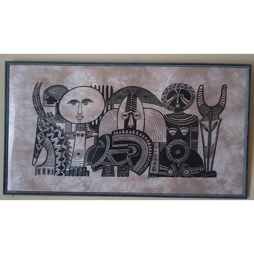 265 - Three mixed media African Pictures singed Keidi Longe. 53 x 96 cm approx.