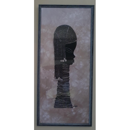 265 - Three mixed media African Pictures singed Keidi Longe. 53 x 96 cm approx.