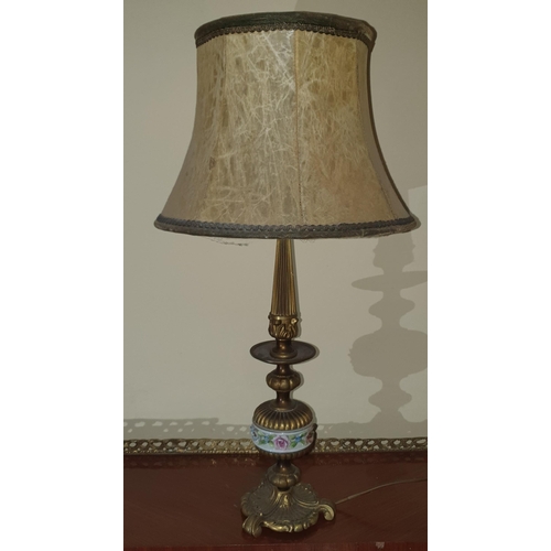 269 - A good Brass Table Lamp with porcelain ring. H 42 cm approx.