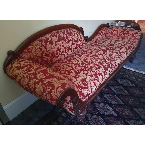 285 - A 19th Century Mahogany showframe Chaise Longue with burgundy damask upholstery and turned carved su... 