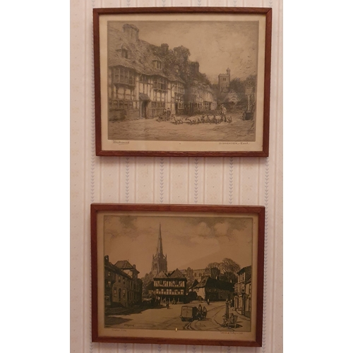 293 - A 20th Century Mirror 55 x 45 cm approx., along with two 19th Century Prints of village scenes after... 