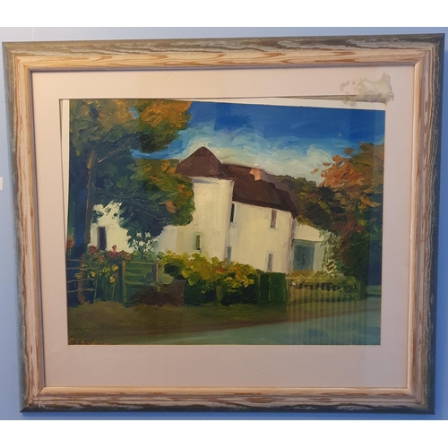 296 - Carole Ann Lawlor. A 20th Century Oil on Board of a house. Signed LL. 38 x 48 cm approx.