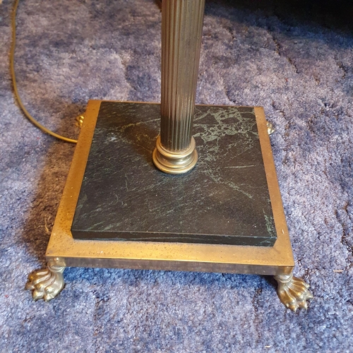 371 - A good 20th Century Brass Standard Lamp with shade on reeded turned support and claw feet.
H 169  cm... 