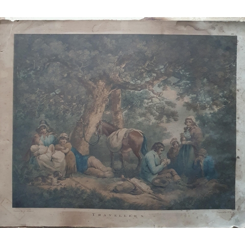 383 - After George Moreland. Two 19th Century coloured Prints in an Eglomise frame 58 x 70 cm approx., alo... 