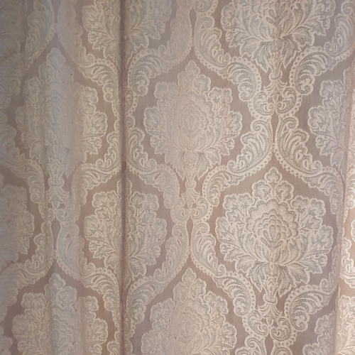 322 - Two pairs of Ivory colour Damask lined Curtains with pelmets and tiebacks. 270 x 100 cm approx.