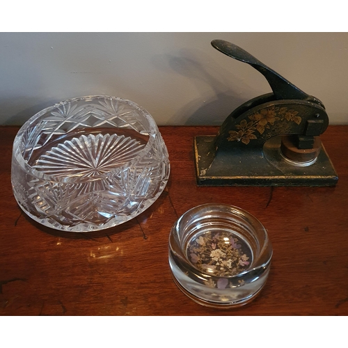 502 - A good 19th Century Brass Inkwell along with other items on the table.