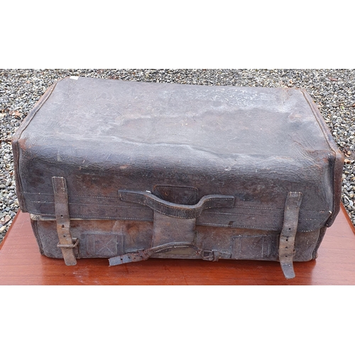 787 - A 19th Century Leather bound Trunk 66 x 33 x H 31 cm approx., along with two jewellery boxes.