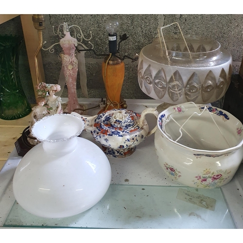 796 - A large quantity of Items to include a 19th Century Jug, bowl, teapot, shade etc.