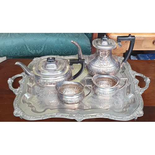 815 - A good Silver Plated Teaset with highly etched tray.