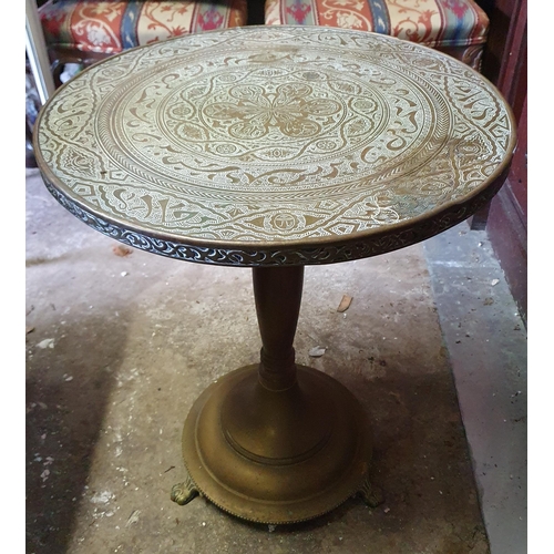 835 - An early 20th Century Brass circular Table with highly etched top 50diam x 62h cm approx.