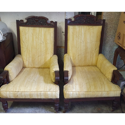 862 - A pair of 19th Century showframe Armchairs with reeded outline on turned supports. W 66 cm approx.