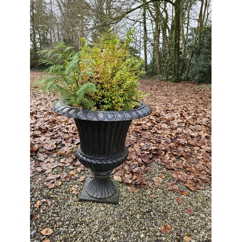 1016 - A very heavy pair of Cast Iron campana shaped Garden Urns of classical form. D 72 x H 77 cm approx.