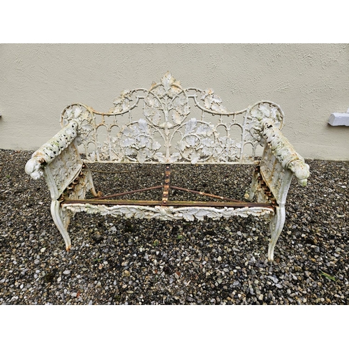 1018A - A lovely 19th Century Cast Iron Bench of heavy form with oak leaf decorated outline.