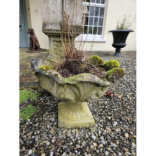 1021 - A good pair of reconstituted Stone Urns of classical form. W 55 x H 42 cm approx.