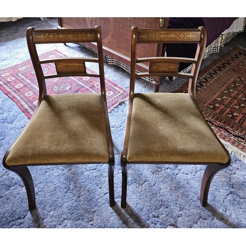 373 - A pair of Regency style single Chairs with sabre legs and brass inlay back. W 47 x H 82  cm approx.