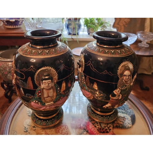49 - A good pair of Oriental Satsuma style Vases 30cm high approx.