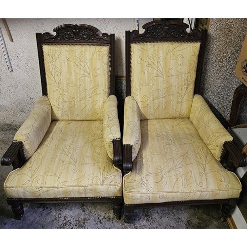 862 - A pair of 19th Century showframe Armchairs with reeded outline on turned supports. W 66 cm approx.