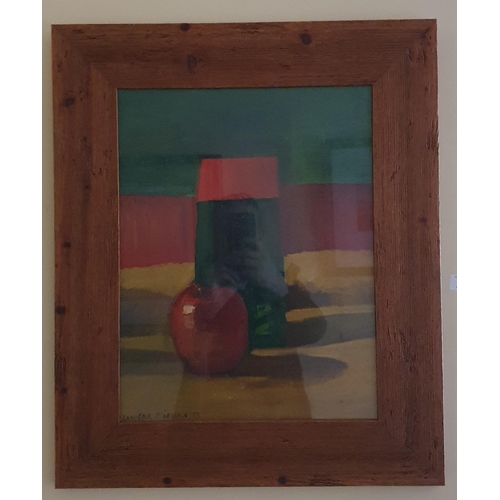 291 - Carole Lawlor Millard. A Oil on Board still life Apple and Vase signed lower left. 44 x 34 cm approx... 