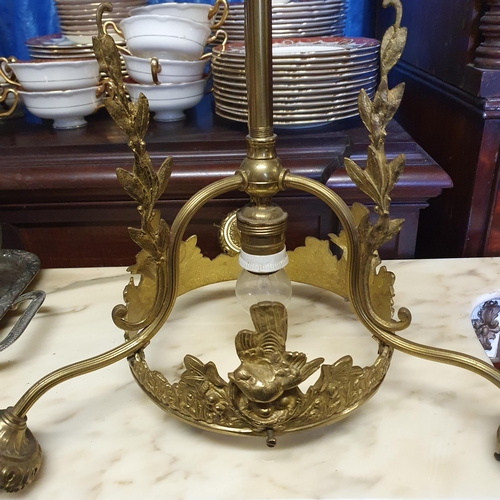 809 - A really good 19th Century three branch Chandelier with etched glass bowl and shades. Drop 60 cm app... 