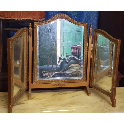 817 - A good early 20th Century Gilt triptych Mirror W 90 x H 60 cm approx., along with two lamps, and ova... 