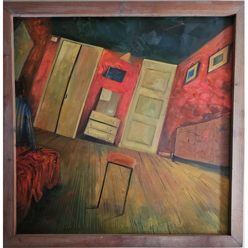 147 - Bob McLean (Scottish b1957) Glasgow school of Art. An extremely large Oil on Board of an interior be... 