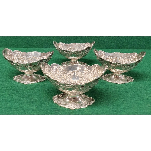 945 - A lovely set of four London Silver Salts marks rubbed, 267 gms approx