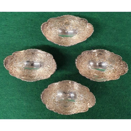 945 - A lovely set of four London Silver Salts marks rubbed, 267 gms approx